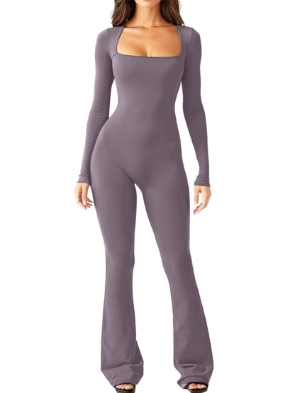 Elevate Your Style with Our Women’s Long Sleeve Square Collar Jumpsuit - Perfect for Shaping Your Waist and Lifting Your Hips!