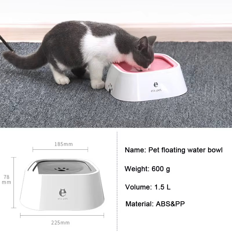 Non-Spill Floating Water Bowl for Dogs and Cats - Plastic Anti-Overflow Dispenser