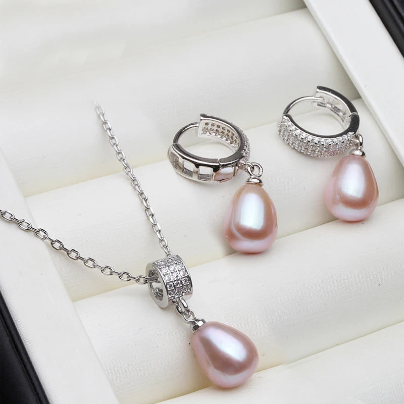 Exquisite Freshwater Pearl Necklace and Earring Set in 925 Silver - The Ultimate Luxury Gift for Her on Birthdays and Special Occasions