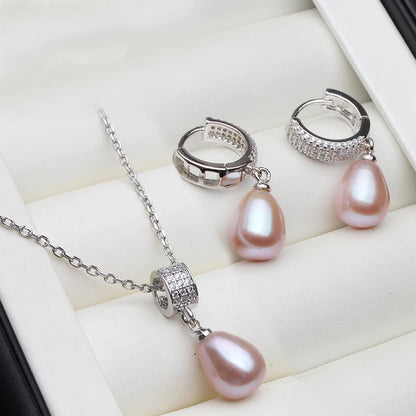 Luxury 925 Silver Natural Freshwater Pearl Necklace and Earrings Set for Women - Elegant Jewelry Gift for Wife or Mother on Birthdays
