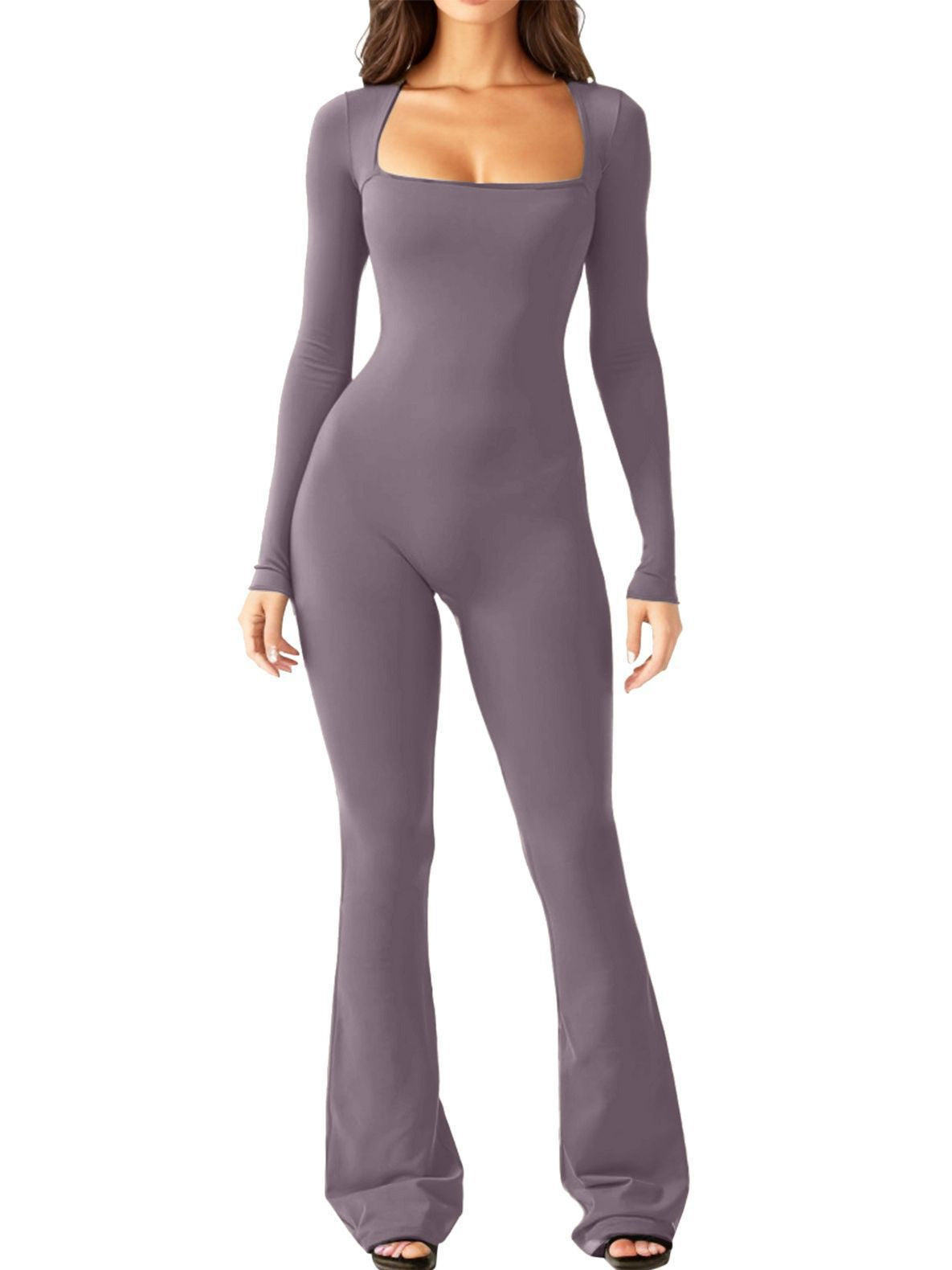 Elevate Your Style with Our Women’s Long Sleeve Square Collar Jumpsuit - Perfect for Shaping Your Waist and Lifting Your Hips!