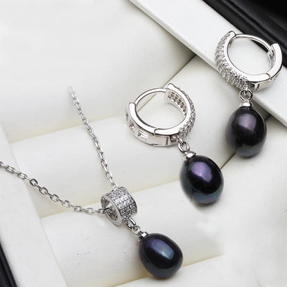 Natural Freshwater Pearl Necklace and Earrings Set in Luxury 925 Silver - Elegant Jewelry Gift for Wife or Mother on Birthdays