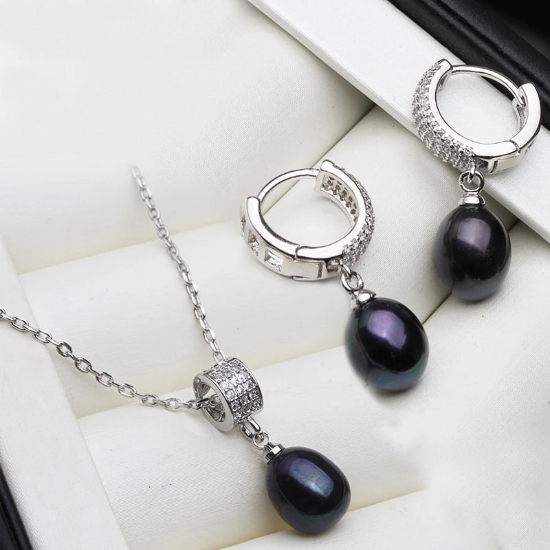 Luxury 925 Silver Natural Freshwater Pearl Necklace and Earrings Set for Women - Elegant Jewelry Gift for Wife or Mother on Birthdays