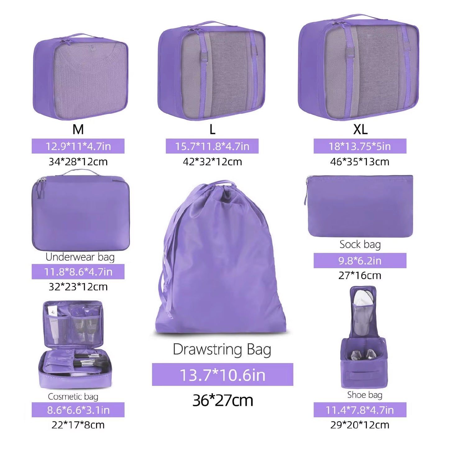 Lightweight Travel Accessories 8 Set Space Saving Luggage Packing Cubes