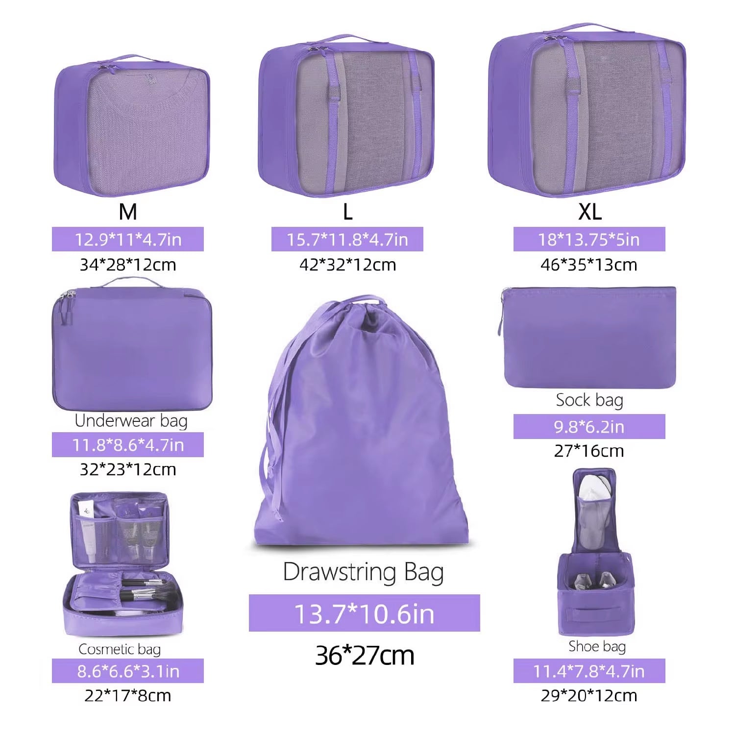 Lightweight Travel Accessories 8 Set Space Saving Luggage Packing Cubes