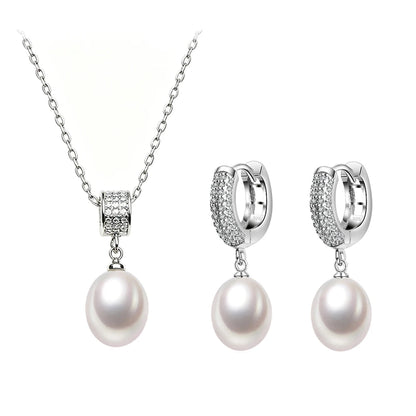 Luxury 925 Silver Natural Freshwater Pearl Necklace and Earrings Set for Women - Elegant Jewelry Gift for Wife or Mother on Birthdays