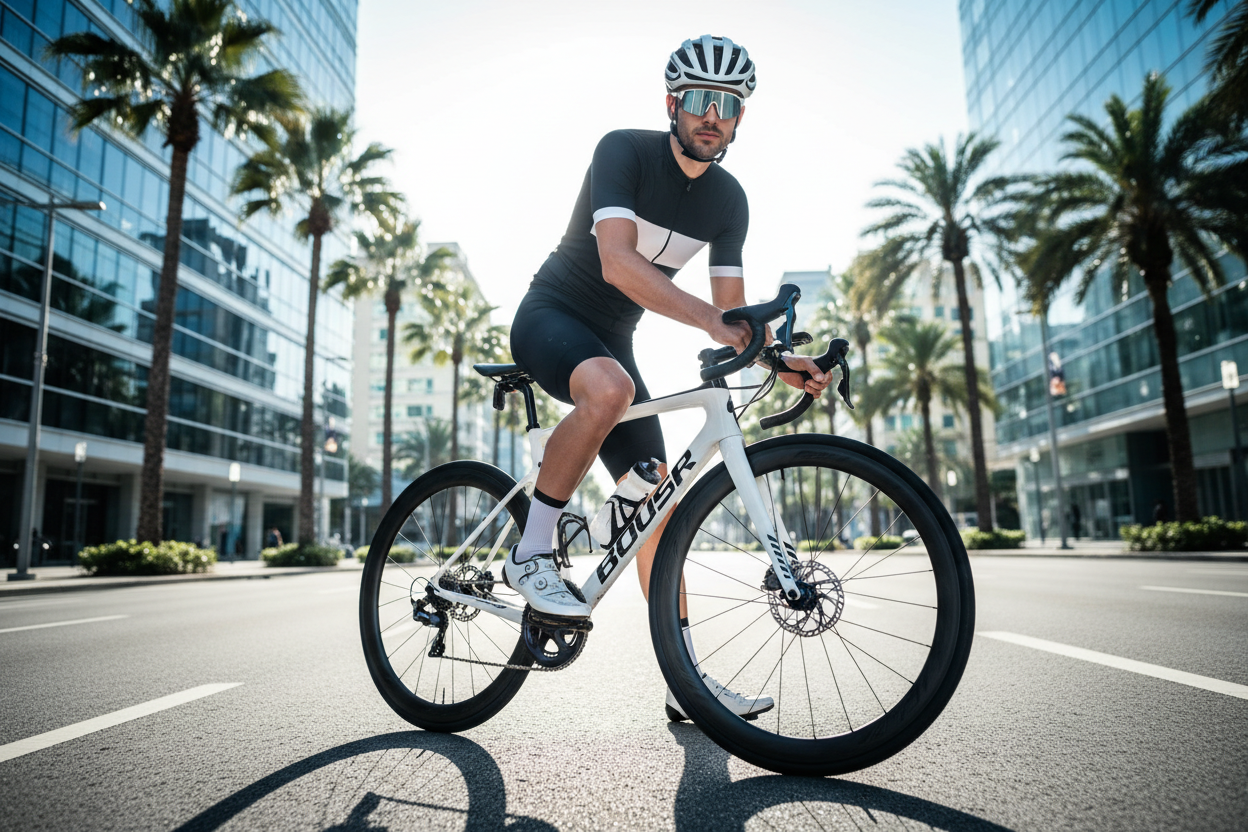 Radfahrer mit Helm und Brille